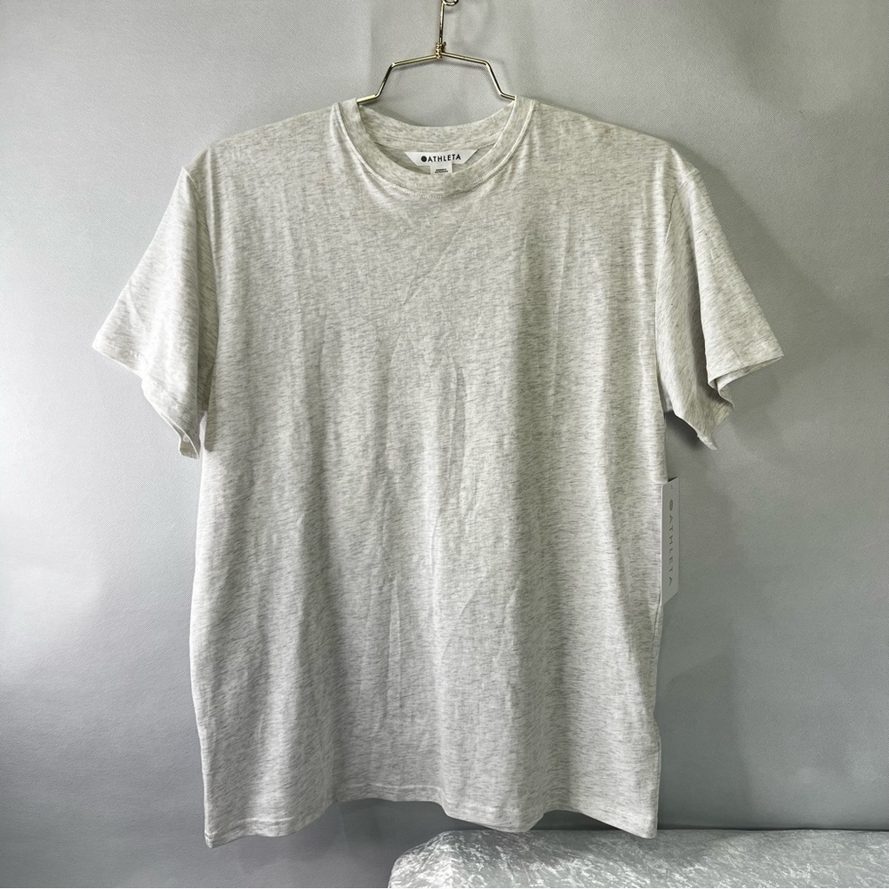 Athleta Favorite Cotton Classic Tee Size XS Heathered Oatmeal Cream Loose Fit